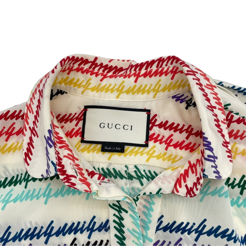 グッチ GUCCI 総柄ボウタイシルクシャツ 432685 マルチカラー シルク レディース 長袖シャツ