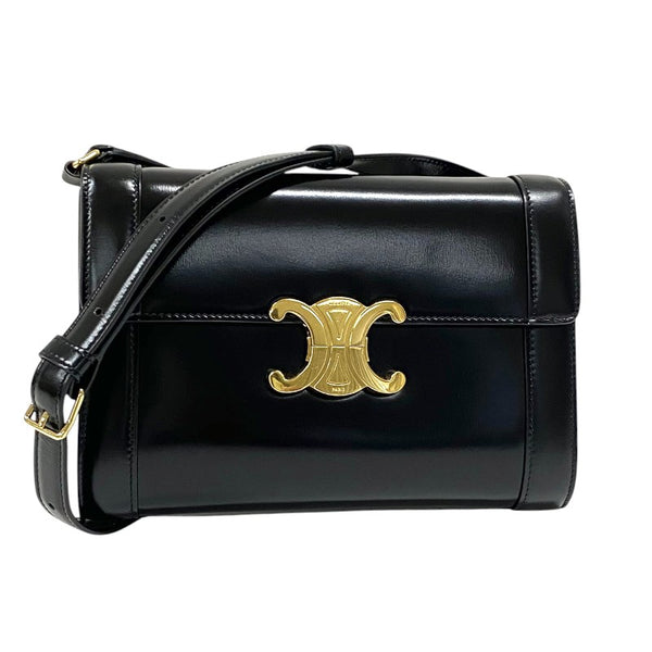セリーヌ CELINE トリオンフ ストラップバッグ 195263 ブラック ゴールド金具 シャイニーカーフ レディース ショルダーバッグ