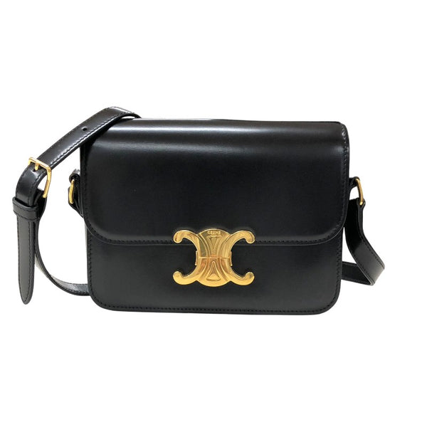 セリーヌ CELINE ティーン トリオンフ バッグ 188423 ブラック ゴールド金具 シャイニーカーフスキン レディース ショルダーバッグ