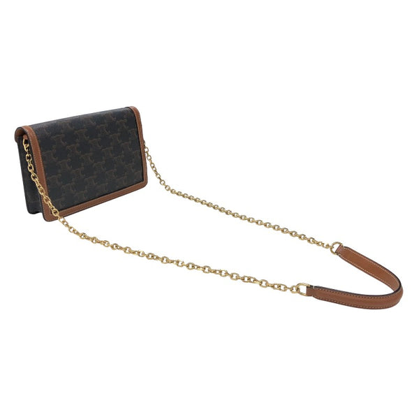 セリーヌ CELINE トリオンフチェーンウォレット 10I822 タン ゴールド金具 カーフ トリオンフキャンバス レディース ショルダーバッグ