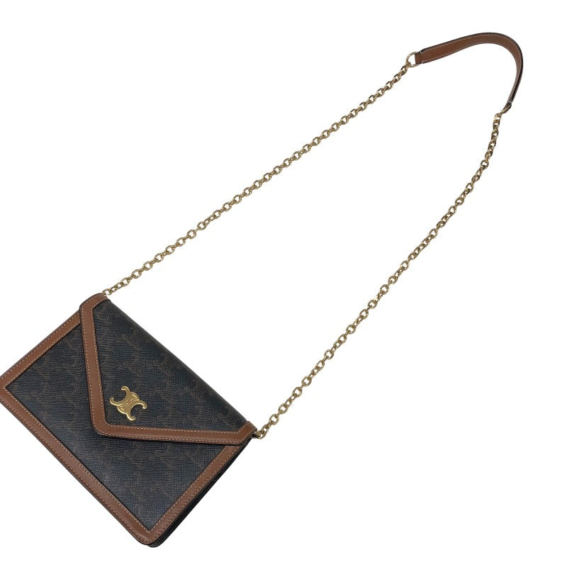 セリーヌ CELINE トリオンフチェーンウォレット 10I822 タン ゴールド金具 カーフ トリオンフキャンバス レディース ショルダーバッグ