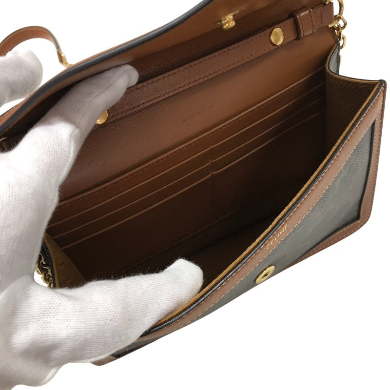 セリーヌ CELINE トリオンフチェーンウォレット 10I822 タン ゴールド金具 カーフ トリオンフキャンバス レディース ショルダーバッグ