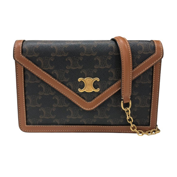 セリーヌ CELINE トリオンフチェーンウォレット 10I822 タン ゴールド金具 カーフ トリオンフキャンバス レディース ショルダーバッグ