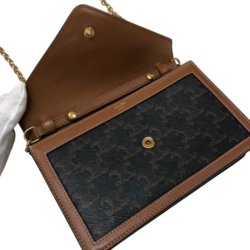 セリーヌ CELINE トリオンフチェーンウォレット 10I822 タン ゴールド金具 カーフ トリオンフキャンバス レディース ショルダーバッグ