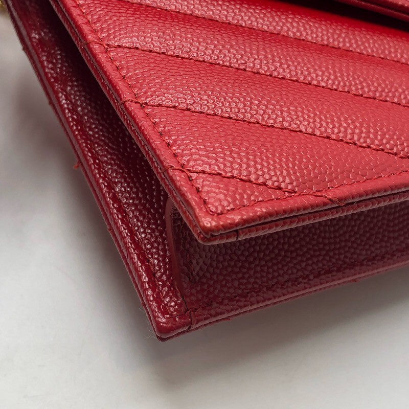 サンローラン SAINT LAURENT エンべロープ　チェーンウォレット 393953 レッド グレインレザー レディース ショルダーバッグ