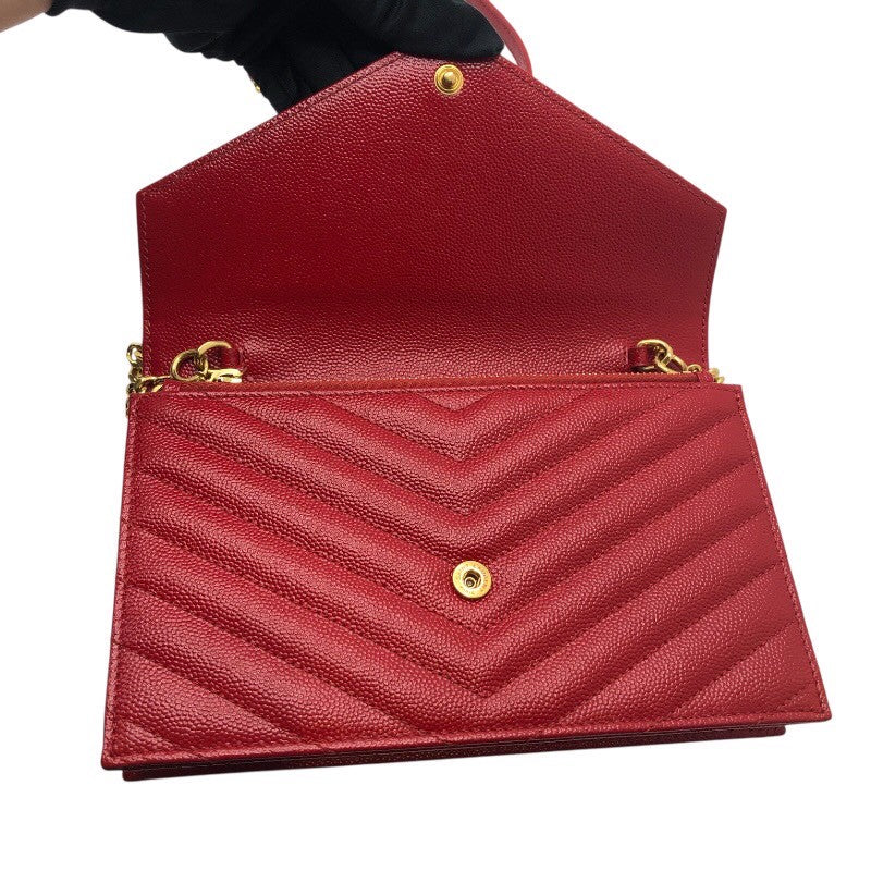 サンローラン SAINT LAURENT エンべロープ　チェーンウォレット 393953 レッド グレインレザー レディース ショルダーバッグ