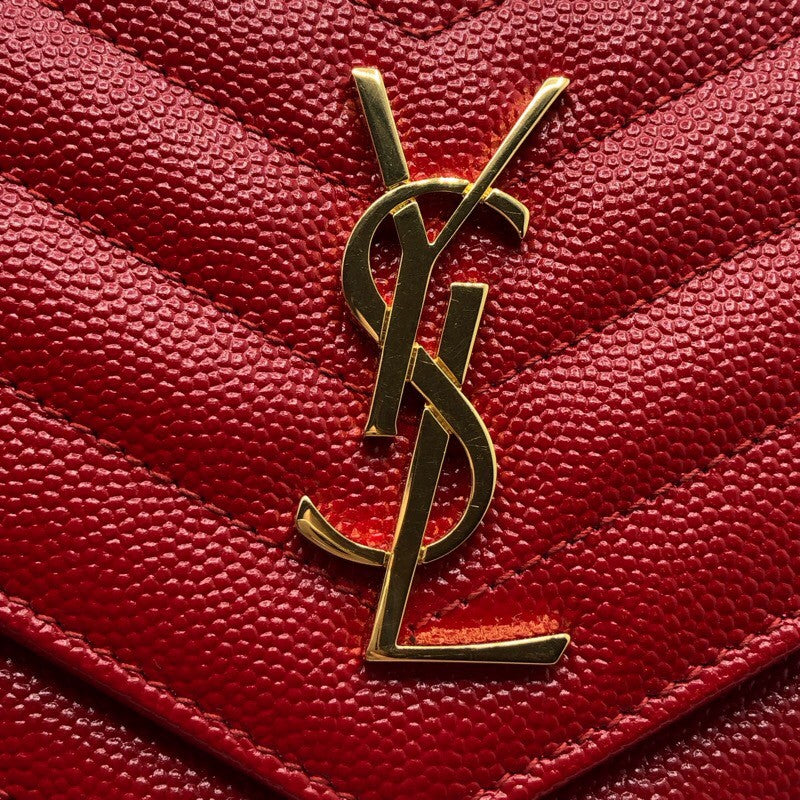 サンローラン SAINT LAURENT エンべロープ　チェーンウォレット 393953 レッド グレインレザー レディース ショルダーバッグ
