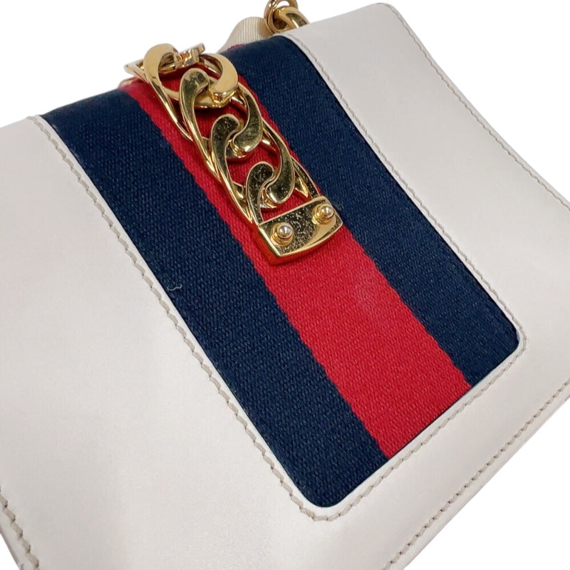 グッチ GUCCI シルヴィ　ミニチェーンショルダーバッグ 431666 アイボリー　ゴールド金具 レザー/キャンバス レディース ショルダーバッグ
