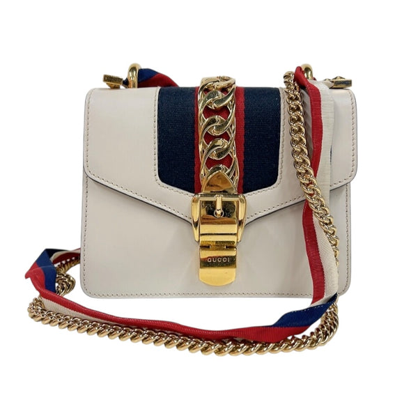 グッチ GUCCI シルヴィ　ミニチェーンショルダーバッグ 431666 アイボリー　ゴールド金具 レザー/キャンバス レディース ショルダーバッグ
