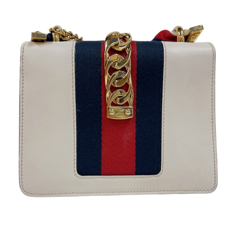 グッチ GUCCI シルヴィ　ミニチェーンショルダーバッグ 431666 アイボリー　ゴールド金具 レザー/キャンバス レディース ショルダーバッグ