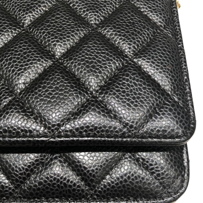 シャネル CHANEL マトラッセチェーンウォレット A33814 ブラック キャビアスキン レディース ショルダーバッグ