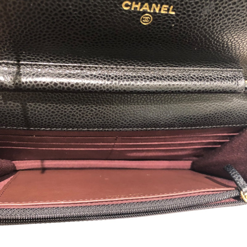 シャネル CHANEL マトラッセチェーンウォレット A33814 ブラック キャビアスキン レディース ショルダーバッグ