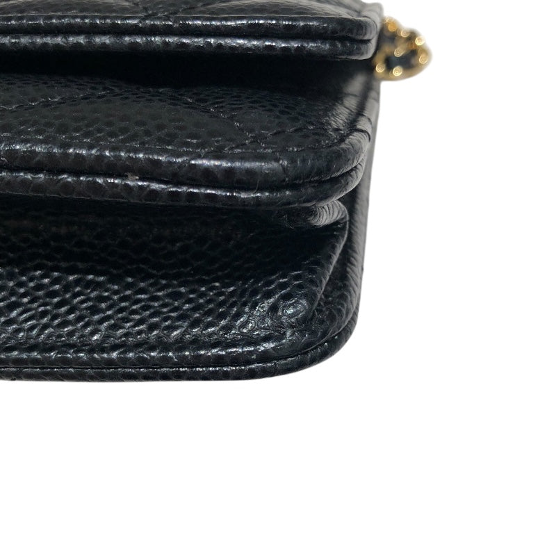 シャネル CHANEL マトラッセチェーンウォレット A33814 ブラック キャビアスキン レディース ショルダーバッグ
