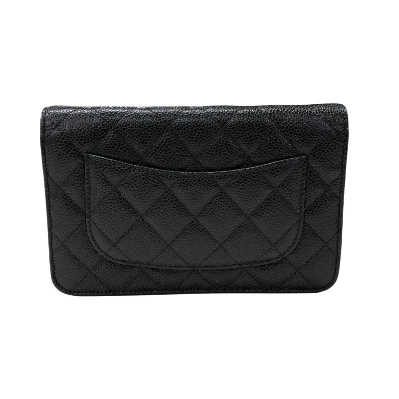 シャネル CHANEL マトラッセチェーン ウォレット A33814 27番台 ブラック ゴールド金具 キャビアスキン レディース ショルダーバッグ