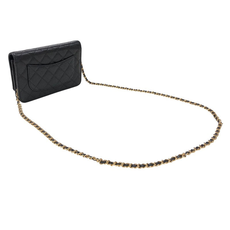 シャネル CHANEL マトラッセチェーン ウォレット A33814 27番台 ブラック ゴールド金具 キャビアスキン レディース ショルダーバッグ