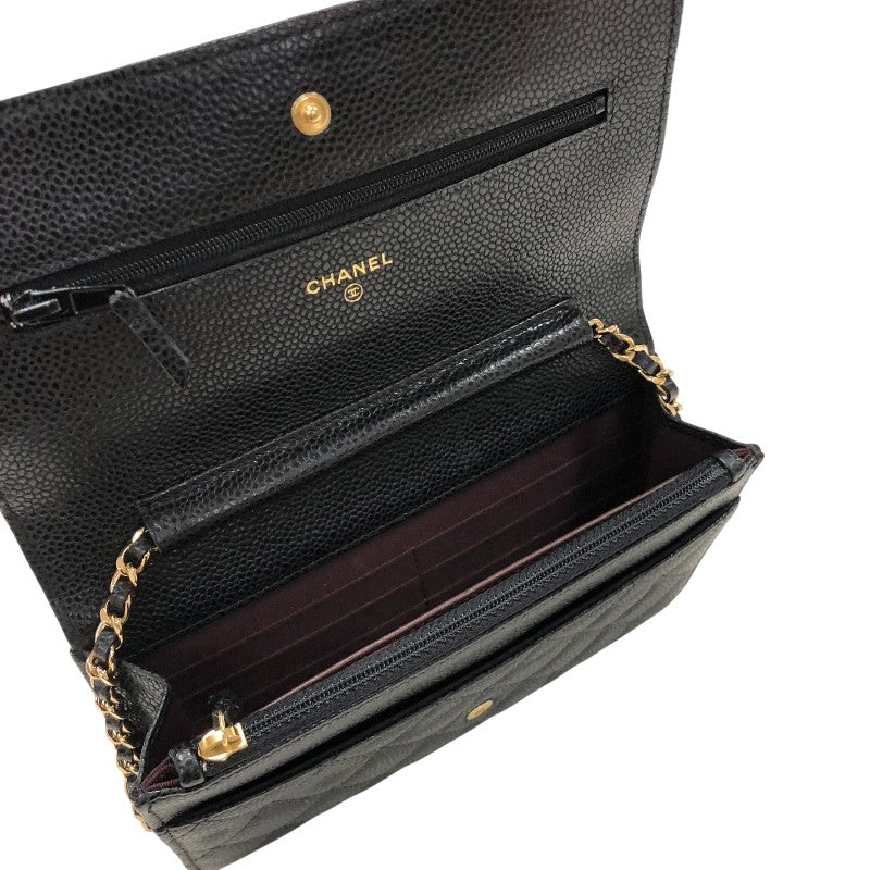 シャネル CHANEL マトラッセチェーン ウォレット A33814 27番台 ブラック ゴールド金具 キャビアスキン レディース ショルダーバッグ