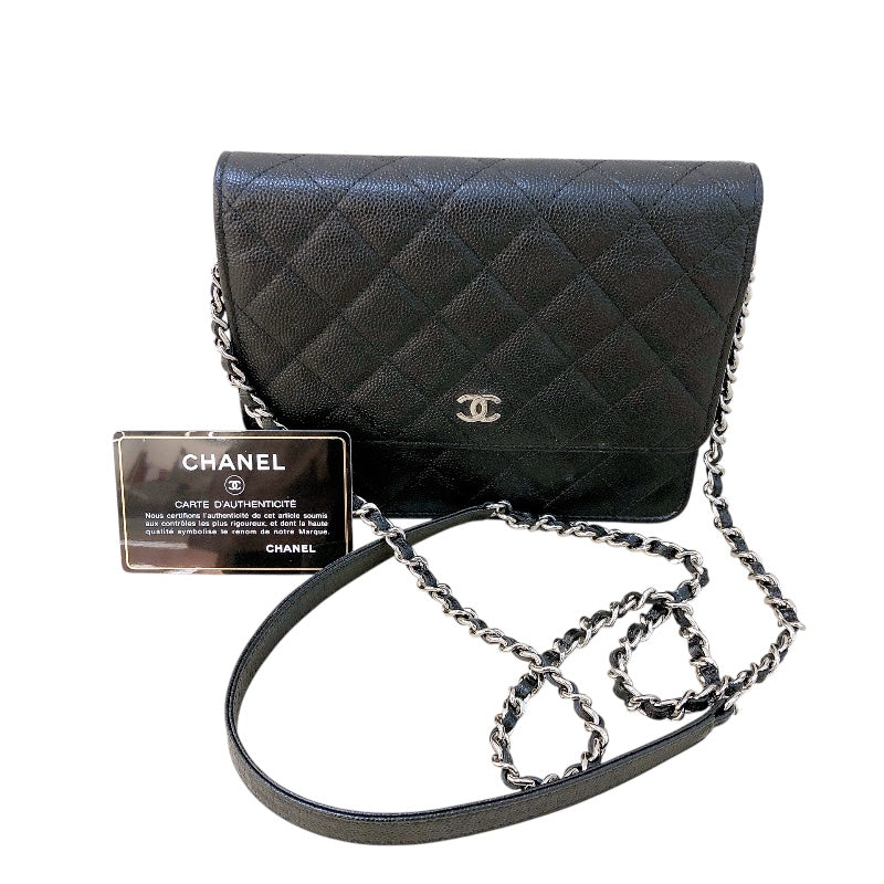 シャネル CHANEL マトラッセ　チェーンウォレット A84310 ブラック キャビアスキン SV金具 レディース ショルダーバッグ