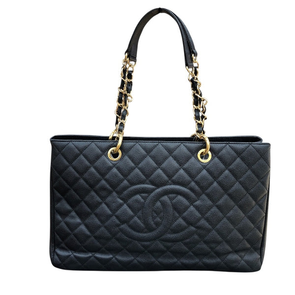 シャネル CHANEL ココマークチェーントートバッグ ブラック/ゴールド金具 キャビア レディース トートバッグ
