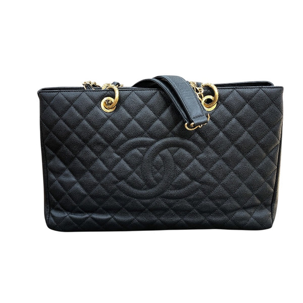 シャネル CHANEL ココマークチェーントートバッグ ブラック/ゴールド金具 キャビア レディース トートバッグ