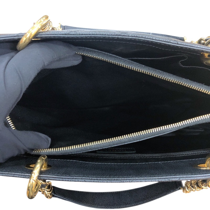 シャネル CHANEL ココマークチェーントートバッグ ブラック/ゴールド金具 キャビア レディース トートバッグ