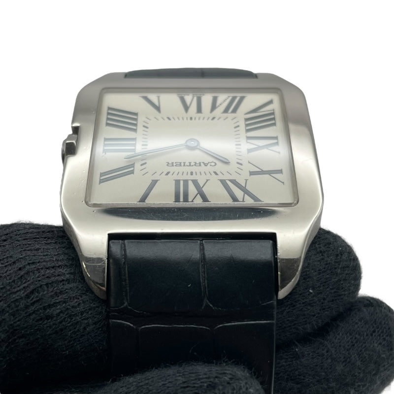 カルティエ Cartier サントスデュモン LM W2007051 アイボリー K18WG 手巻き メンズ 腕時計