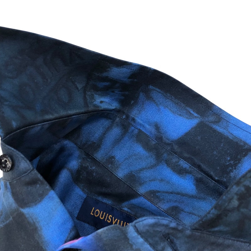 ルイ・ヴィトン LOUIS VUITTON LVソルトダミエ総柄シルクシャツ 21AW HLS17W ブルー シルク メンズ 長袖シャツ