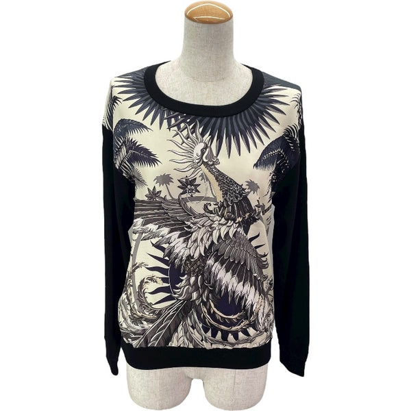 エルメス HERMES ツイルレーヌ切替ニットシャツ ブラック シルク レディース ニット