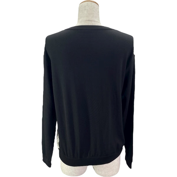 エルメス HERMES ツイルレーヌ切替ニットシャツ ブラック シルク レディース ニット