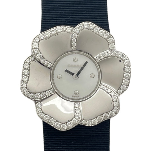 シャネル CHANEL カメリア ホワイトシェル H1187 ホワイトシェル K18WG/革ベルト クオーツ レディース 腕時計