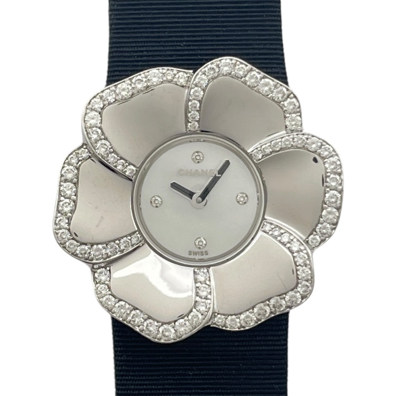 シャネル CHANEL カメリア ホワイトシェル H1187 ホワイトシェル K18WG/革ベルト クオーツ レディース 腕時計