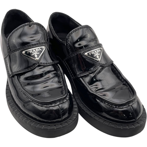プラダ PRADA チョコレートブラッシュドレザーローファー 2DE127 ブラック レザー レディース ローファー