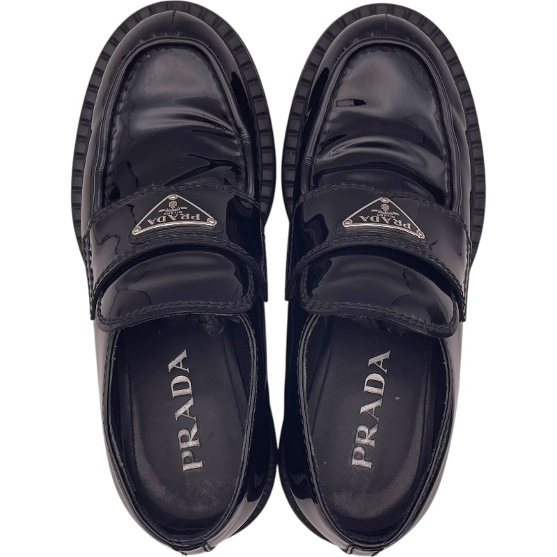 プラダ PRADA チョコレートブラッシュドレザーローファー 2DE127 ブラック レザー レディース ローファー
