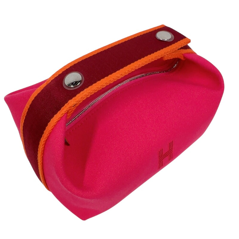 エルメス HERMES ブリッドアブラックPM ピンク/オレンジ/レッド　シルバー金具 キャンバス レディース ポーチ