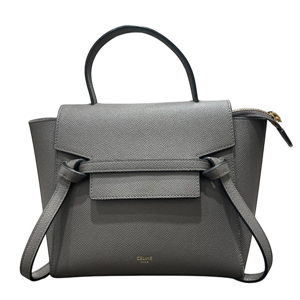 セリーヌ CELINE ベルトバッグ ナノ 189003 グレー ゴールド金具 グレインカーフ レディース ショルダーバッグ