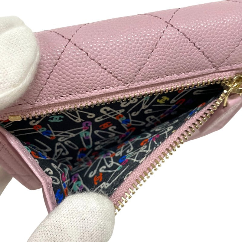 シャネル CHANEL マトラッセ 二つ折り財布 AP4086 ピンク ゴールド金具 キャビアスキン レディース ウォレット