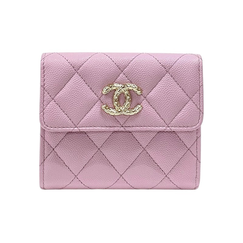 シャネル CHANEL マトラッセ 二つ折り財布 AP4086 ピンク ゴールド金具 キャビアスキン レディース ウォレット