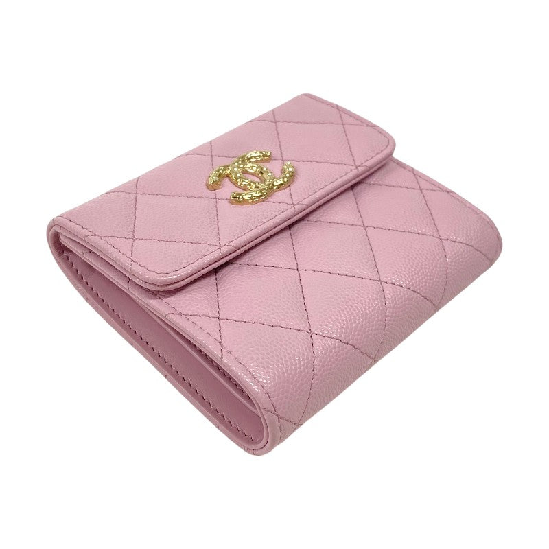 シャネル CHANEL マトラッセ 二つ折り財布 AP4086 ピンク ゴールド金具 キャビアスキン レディース ウォレット