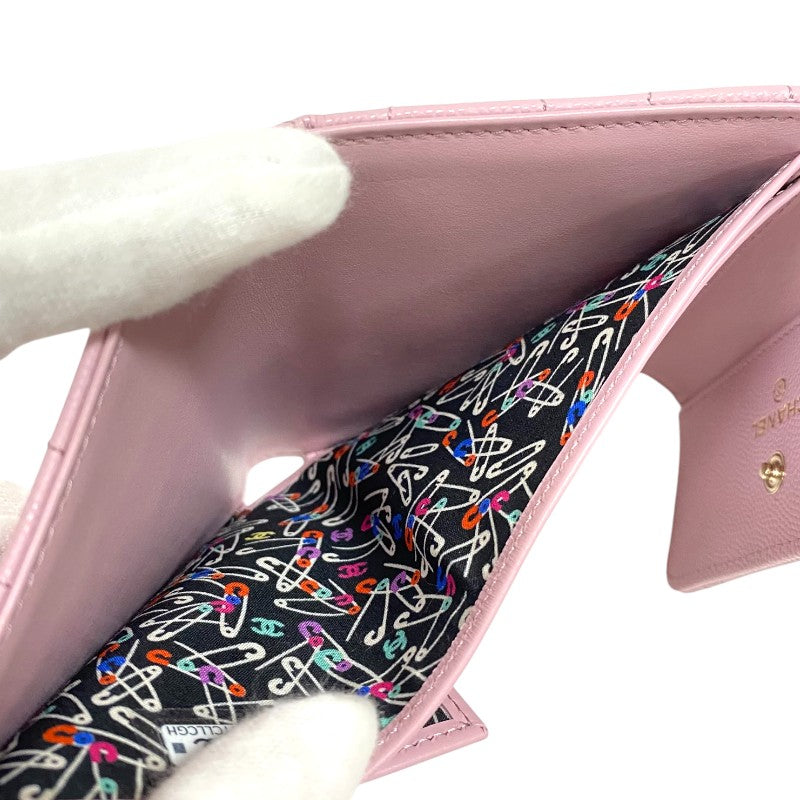 シャネル CHANEL マトラッセ 二つ折り財布 AP4086 ピンク ゴールド金具 キャビアスキン レディース ウォレット