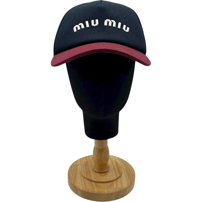 ミュウミュウ miu miu フロントロゴ刺繍ベースボールキャップ ５HC179 ネイビー コットン ユニセックス その他ファッション雑貨