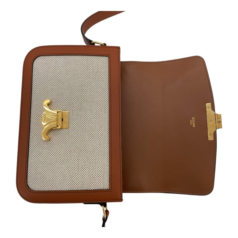 セリーヌ CELINE クラシックトリオンフバッグ 191242 ナチュラル タン GD金具 テキスタイル/カーフ レディース ショルダーバッグ