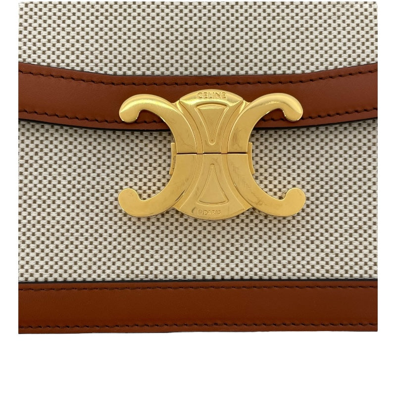セリーヌ CELINE クラシックトリオンフバッグ 191242 ナチュラル タン GD金具 テキスタイル/カーフ レディース ショルダーバッグ