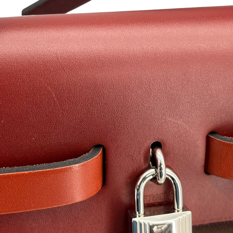 エルメス HERMES エールバックジップPM Y刻 ルージュアッシュ/ボルドー SV金具 トワル/ヴァッシュハンター レディース ハンドバッグ