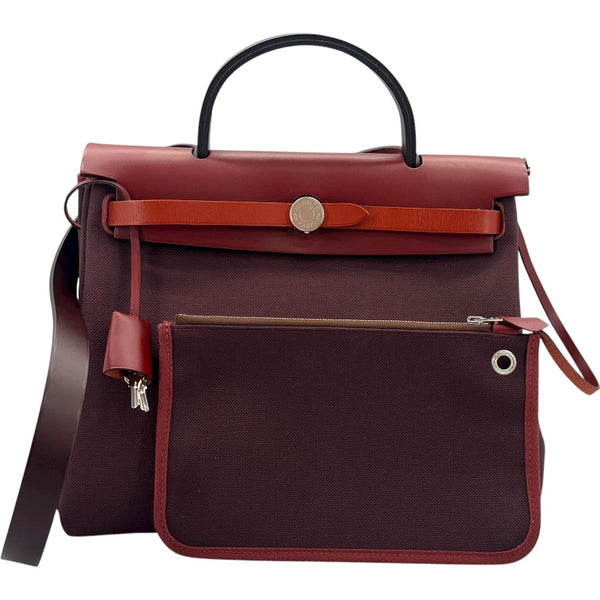 エルメス HERMES エールバックジップPM Y刻 ルージュアッシュ/ボルドー SV金具 トワル/ヴァッシュハンター レディース ハンドバッグ