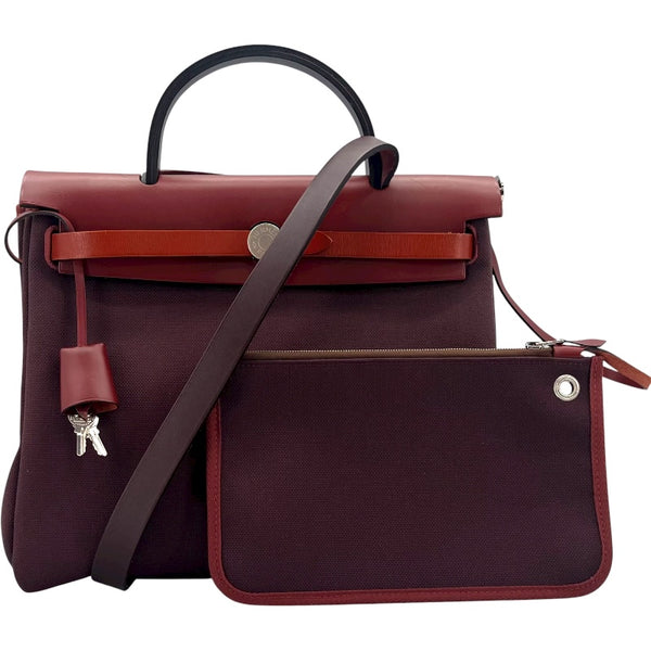 エルメス HERMES エールバックジップPM Y刻 ルージュアッシュ/ボルドー SV金具 トワル/ヴァッシュハンター レディース ハンドバッグ