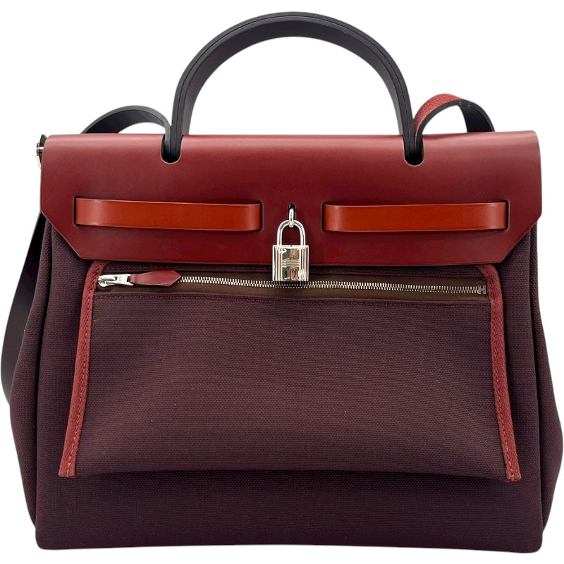 エルメス HERMES エールバックジップPM Y刻 ルージュアッシュ/ボルドー SV金具 トワル/ヴァッシュハンター レディース ハンドバッグ