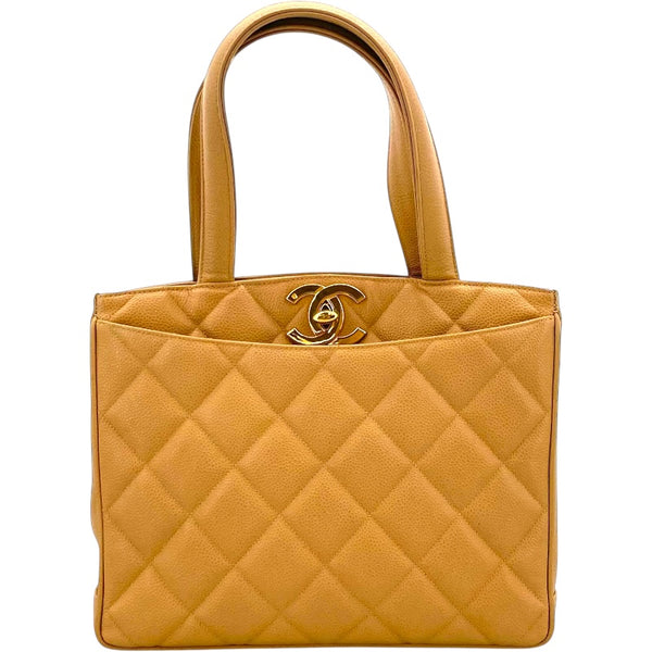 シャネル CHANEL マトラッセ トートバッグ ベージュ GD金具 キャビアスキン レディース ハンドバッグ