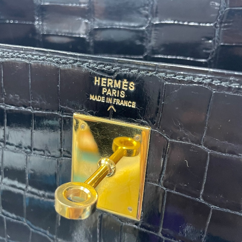 エルメス HERMES ケリー32 外縫い 〇N刻印 ブラック GD金具 ポロサス レディース ショルダーバッグ