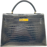 エルメス HERMES ケリー32 外縫い 〇N刻印 ブラック GD金具 ポロサス レディース ショルダーバッグ