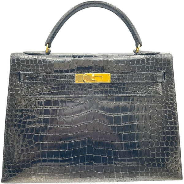 エルメス HERMES ケリー32 外縫い 〇N刻印 ブラック GD金具 ポロサス レディース ショルダーバッグ