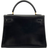 エルメス HERMES ケリー32 内縫い □A刻 ブラック GD金具 ボックスカーフ レディース ショルダーバッグ